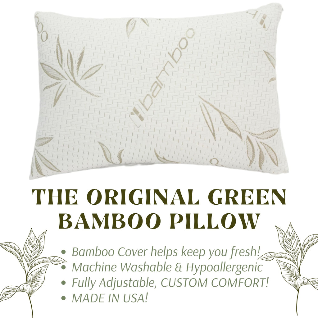 Green Bamboo Shredded Gel Memory Foam and Fiber Blend Pillow