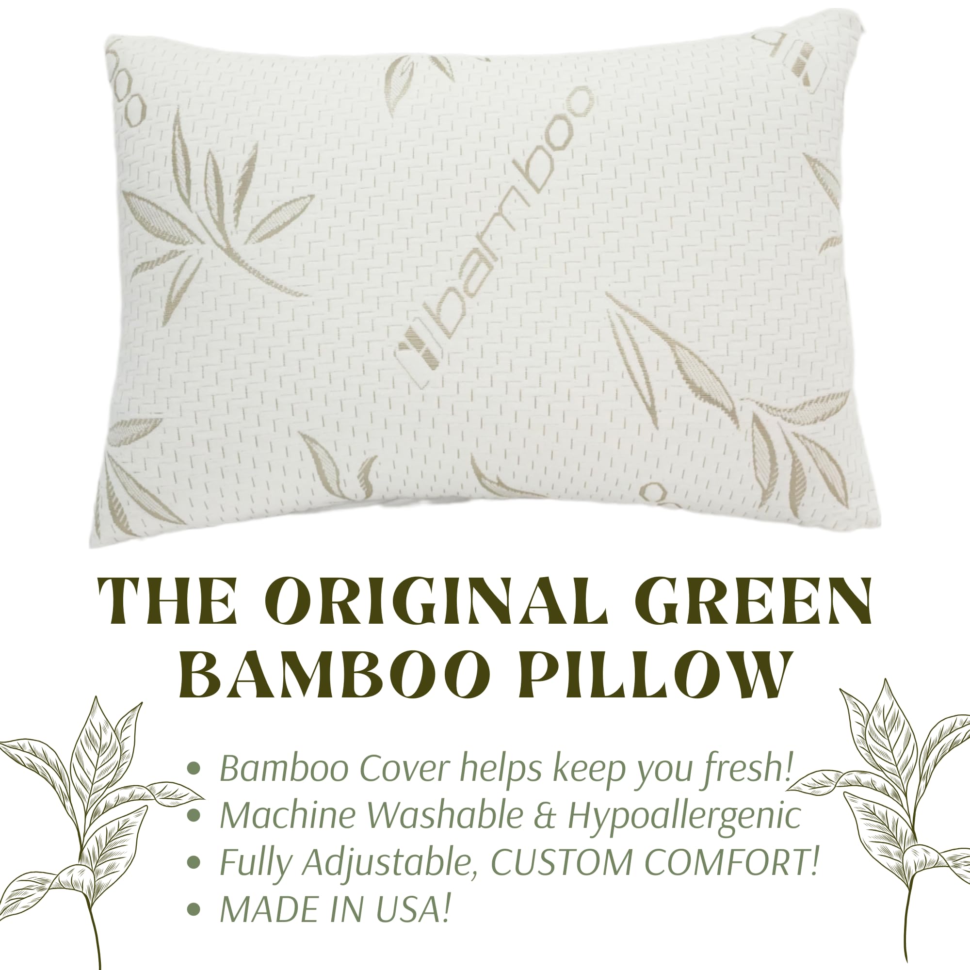 Green Bamboo Shredded Gel Memory Foam and Fiber Blend Pillow