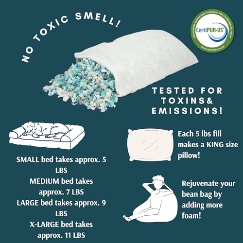 Shredded Memory Foam, Made in USA, Bean Bag Refill, Stuffing for Couch, Filler for Chair and Pillow, Filling for Cushions.
