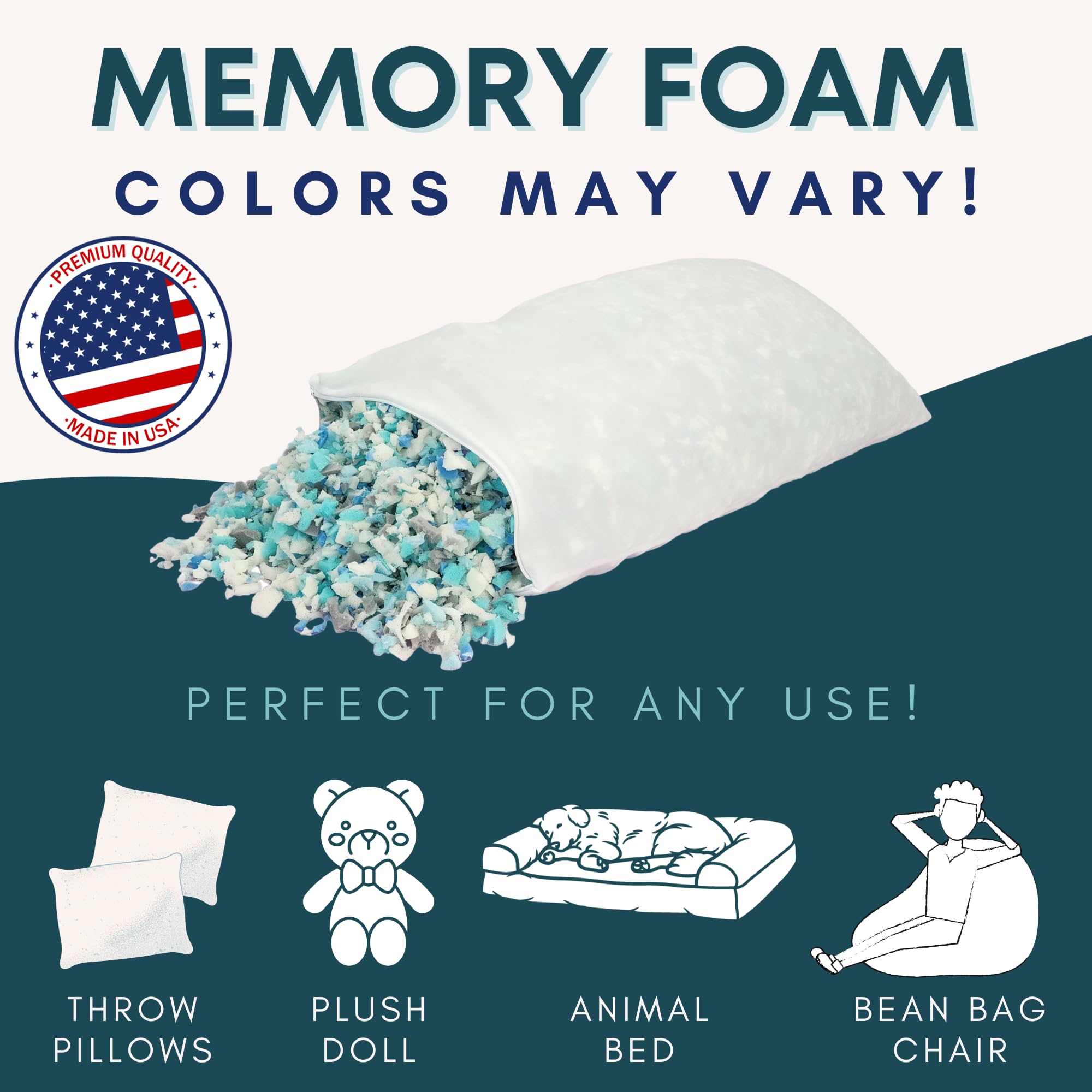 Shredded Memory Foam, Made in USA, Bean Bag Refill, Stuffing for Couch, Filler for Chair and Pillow, Filling for Cushions.