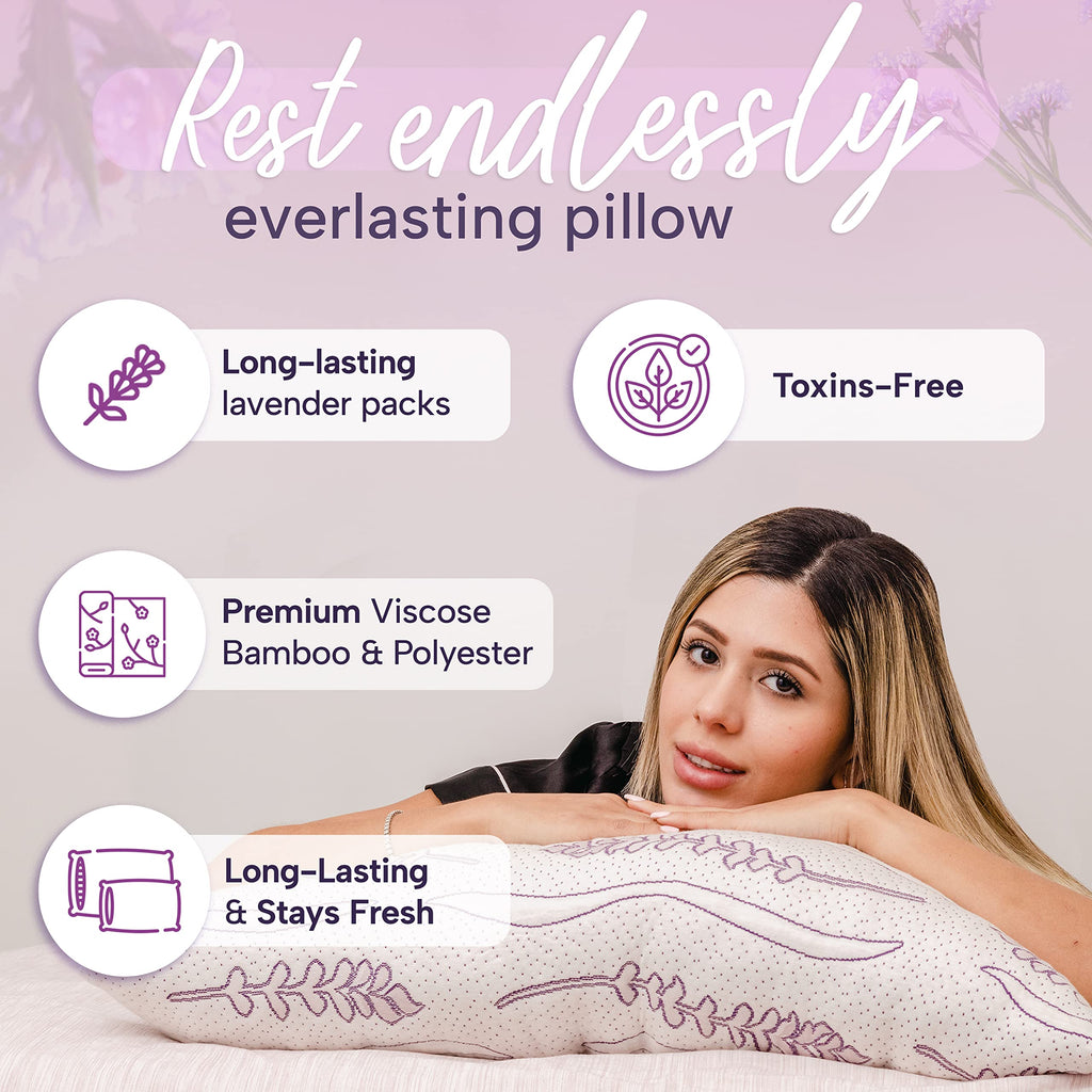 Lavender Luxury Pillow. Shredded Memory Foam Pillow with Organic Lavender Leaf Packets. CertiPur-US.
