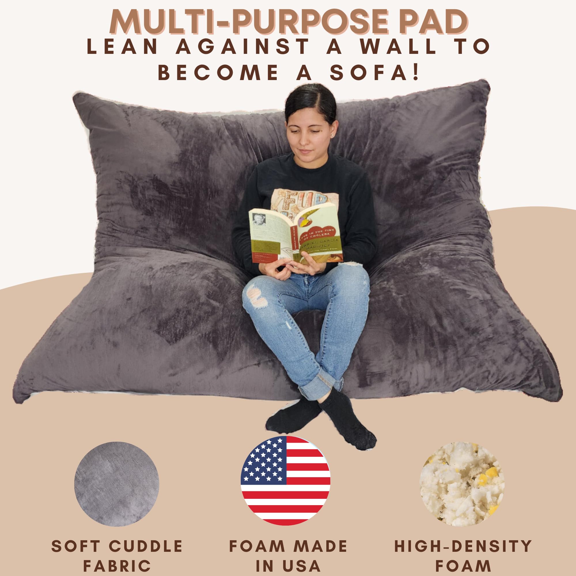 Crash Pad, Multipurpose Chair Bed for Adults and Kids, Stylish & Comfy, Adjustable, Ideal for Lounging, Sleeping, Living Room and Bedroom, 40 LBS High-Density Foam Made in USA.