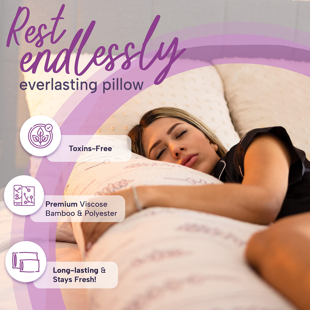 Lavender Luxury Pillow. Shredded Memory Foam Pillow with Organic Lavender Leaf Packets. CertiPur-US.