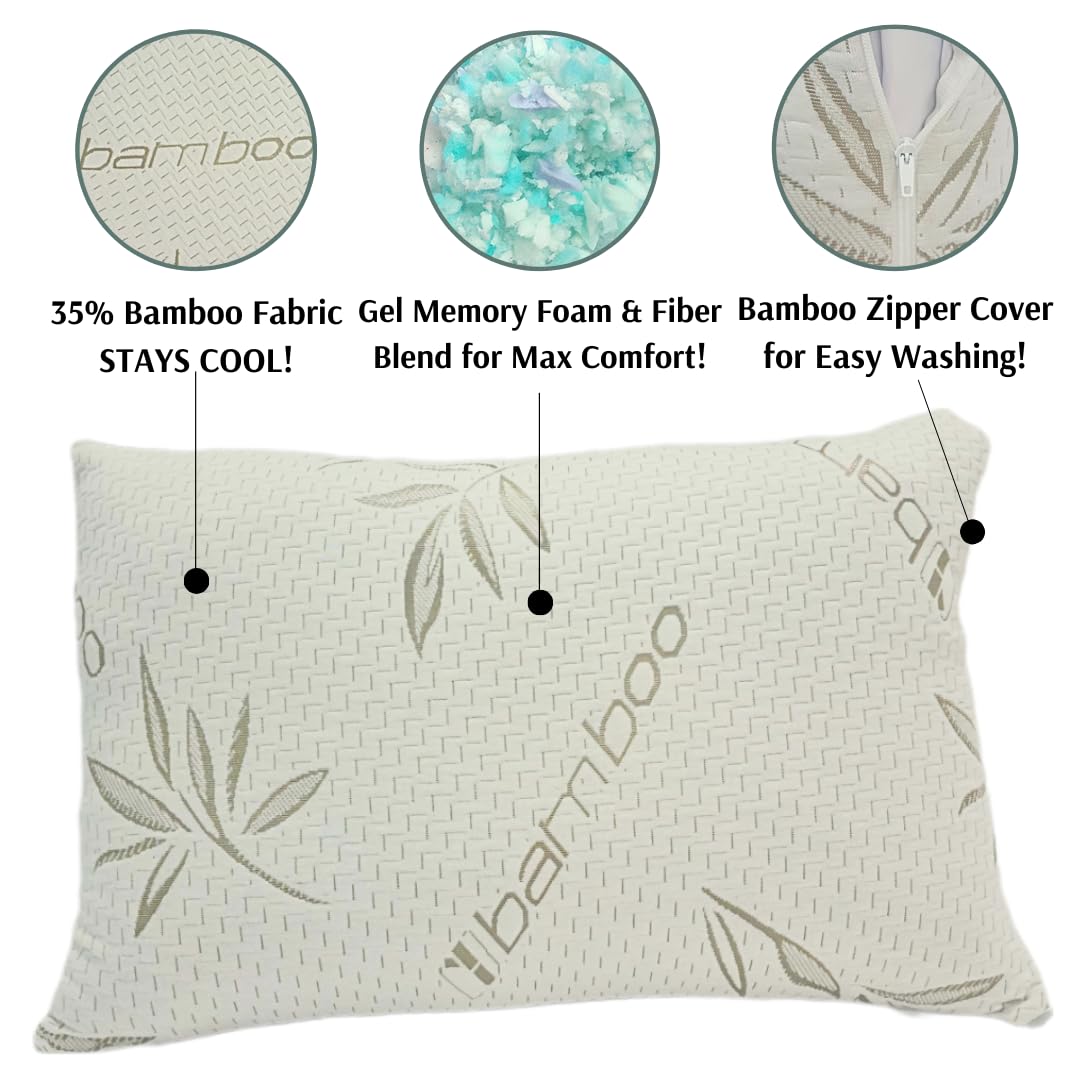 Green Bamboo Shredded Gel Memory Foam and Fiber Blend Pillow